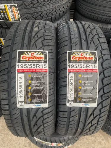 02 pneus remolde 195/55/15 Crystone (borracha vipal, inmetro)