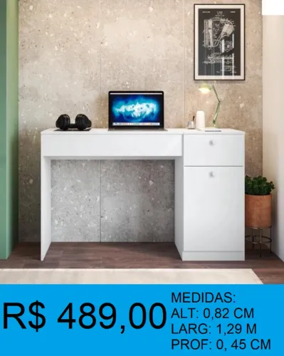 Escrivaninha uma gaveta + uma porta larg:1,29 - frete grátis