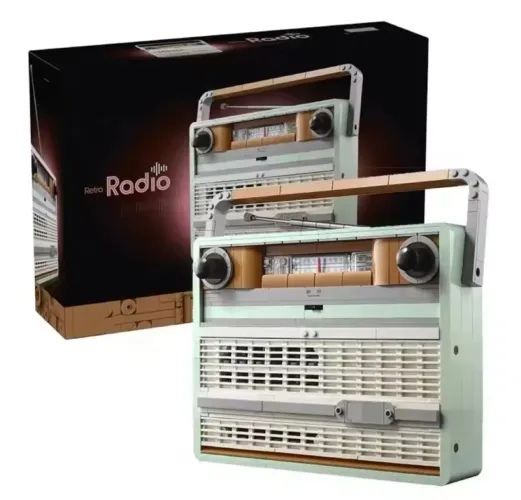 BLOCOS DE MONTAR RÁDIO RETRÔ ANOS 70 COM 906 PEÇAS MARCA MEGA TIPO LEGO COM CAIXA ORIGINAL