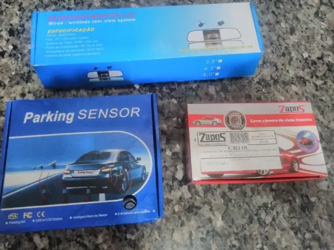 Retrovisor Monitor LCD + Câmera de ré Borboleta Infravermelho+Sensor Estacionamento+Alarme