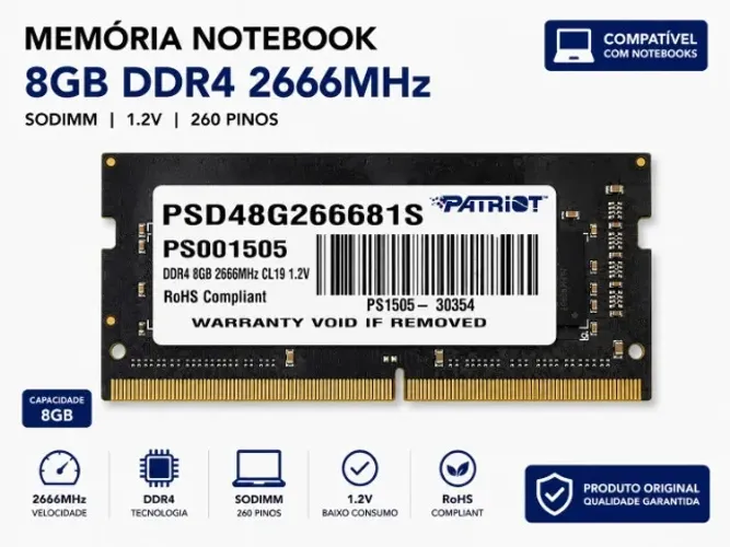 MEMÓRIA RAM DDR4 8GB 2666 PATRIOT