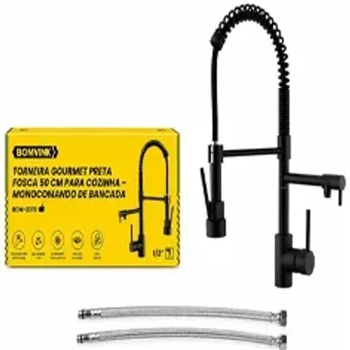TORNEIRA GOURMET PRETA FOSCA 50CM PARA COZINHA - MONOCOMANDO DE BANCADA