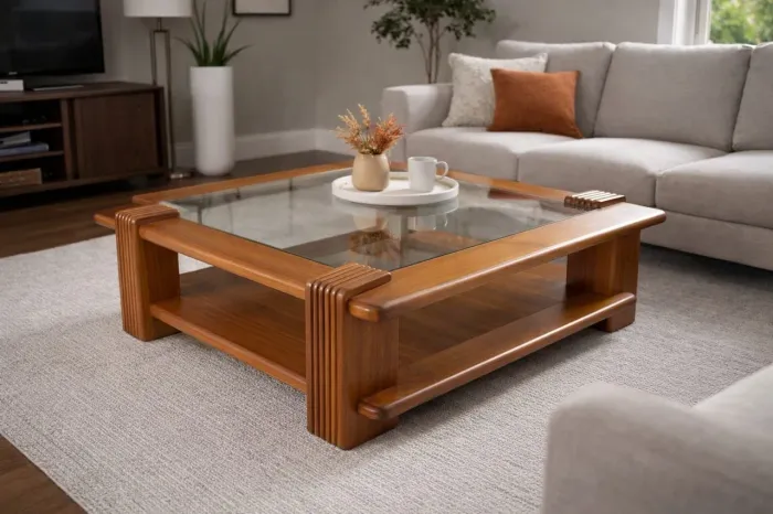 Mesa de centro em Mogno Puro e Vidro