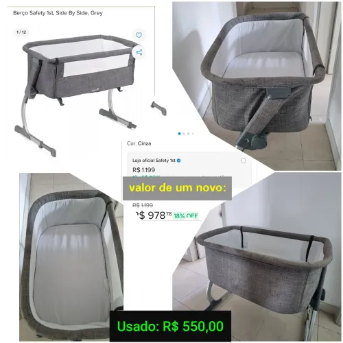 Berço acoplado usado (Safety 1st, cinza) IMPECÁVEL <br>Retirada Cond Vila Verde