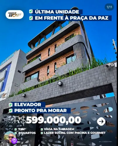Apartamento 3 qts - elevador e área de lazer - em frente à Praça da Paz