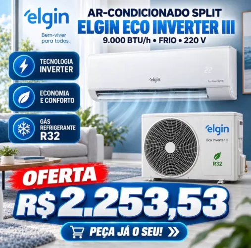 Ar-Condicionado Elgin Eco Inverter III 9.000 BTUs Frio 220V - Novo