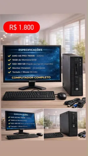 Computador Completo HP AMD A8 16GB RAM SSD 480GB + Monitor 22?