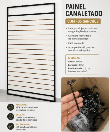 Painel Canaletado com 35 Ganchos - Excelente Estado