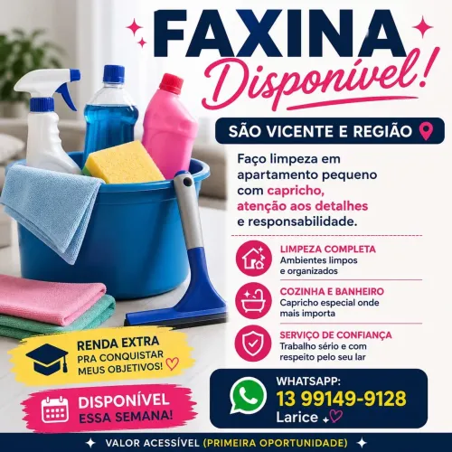 Faxina em casa e apartamento.