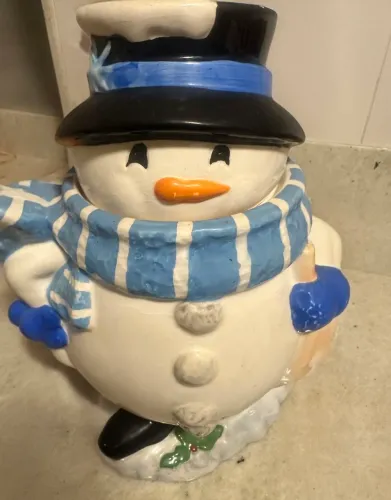 Pote de Biscoitos Natalino Cerâmica Boneco de Neve - Cookie Jar