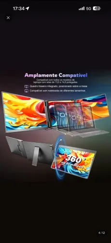 Monitor Portátil Triplo para Notebook - Full HD - Novo, Sem Uso