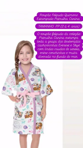 SUPER PROMOÇÃO Roupão Felpudo Quimono Estampado Patrulha Canina <br>TAMANHO PP (2 á 4 anos)