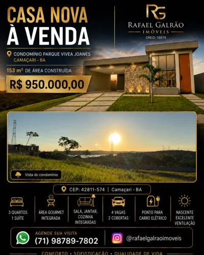 CASA NOVA À VENDA | CONDOMÍNIO PARQUE VIVEA JOANES | CAMAÇARI