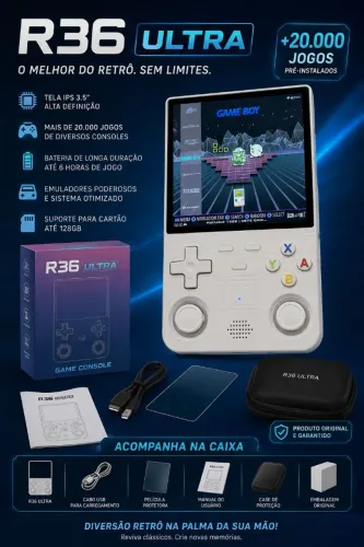 Console Portátil R36 Ultra Branco 64GB - NOVO!<br>? Preço: R$