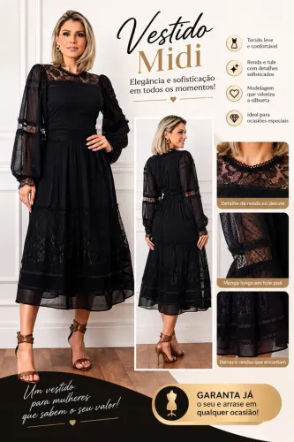 Vestido com Renda preto
