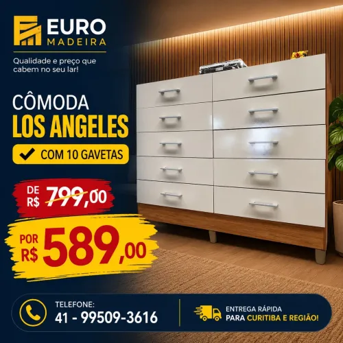 Cômoda Los Angeles Com 10 gavetas - Novo