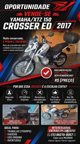 ? **VENDE-SE ? YAMAHA/XTZ 150 CROSSER ED 2017*