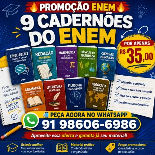 PROMOÇÃO ENEM: KIT COM 9 CADERNÕES COMPLETOS POR APENAS R$ 35,00