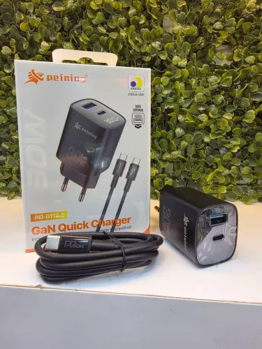 Carregador GaN 30W Peining PD USB-C + USB Turbo com Cabo USB-C Incluso