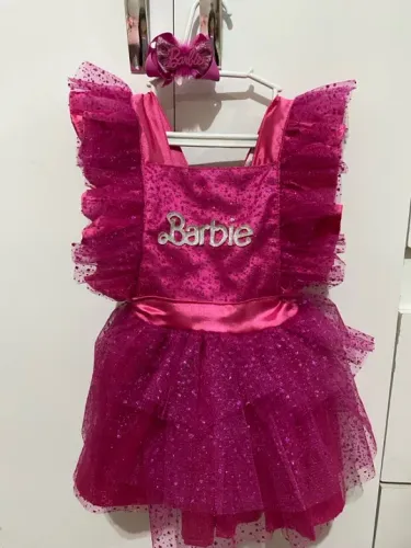 Kit Barbie Luxo - Romper veste 1 a 2 anos + Bolo Fake + Sapatilha +Totens
