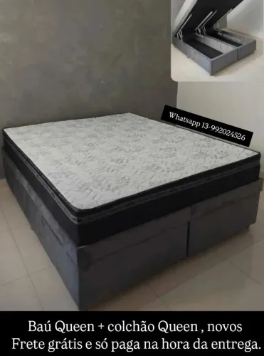 Cama Queen baú ou base Queen com colchão! Novos e frete grátis
