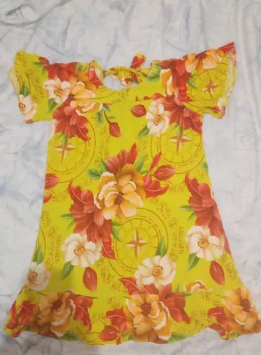 Vestido Infantil Floral Vermelho e Amarelo