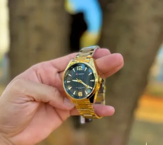 Relógio masculino curren dourado a prova de água