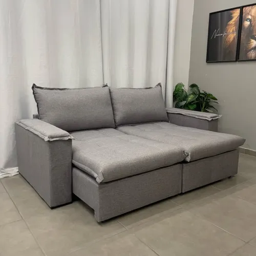 Sofá Cama Retrátil c/Porta Copos e Pillow Top Molas Ensacadas p554