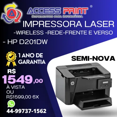 Impressora laser hp wireless rede frente e verso por d201dw 1 ano de garantiA