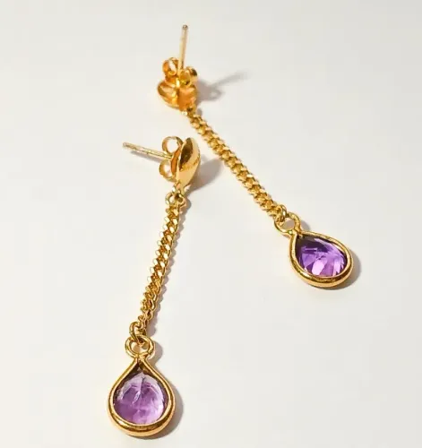Brinco Gota Ametista Banhado a Ouro 18k