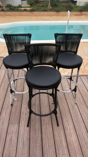 Banquetas alumínio corda nautica churrasqueira balcão area gourmet 