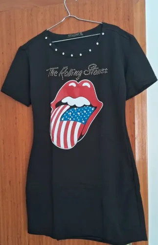 Vestido Camiseta Rolling Stones - Preto - Tamanho M
