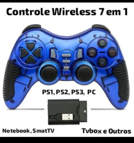 Controle Joistick Sem Fio 7em1 PS1, PS2, PS3, PC, Not, SmartTV, TVBox, outros
