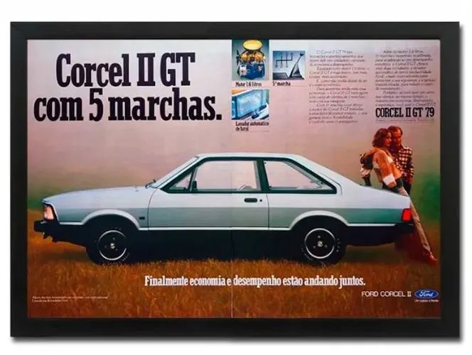 Ford Corcel II ou Corcel II GT - Quadro decorativo com propaganda original de revista