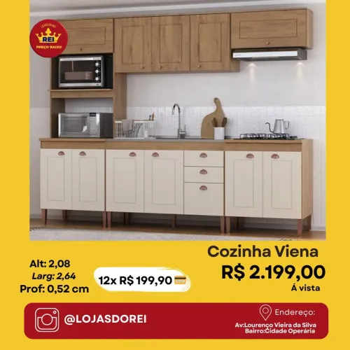 PROMOÇÃO URGENTE - Armário Cozinha Viana GIGANTE Bege por apenas 12x de R$199,90