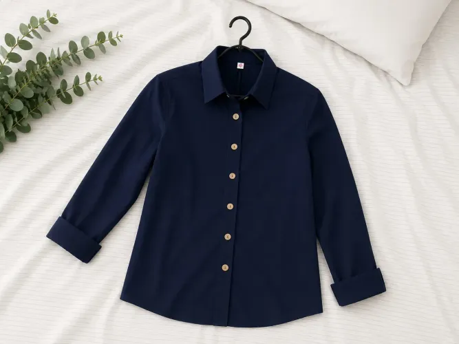 camisa linho azul feminina