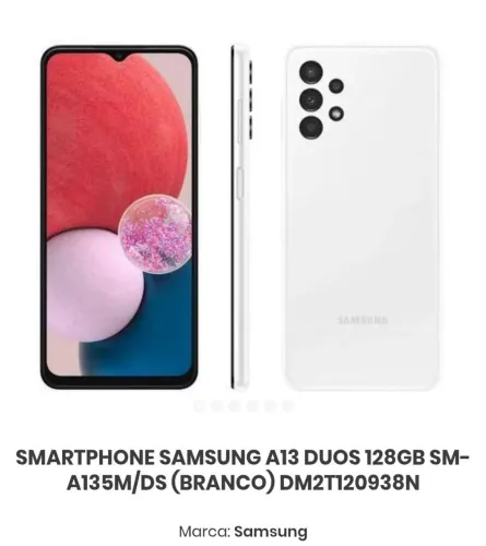 Vendo: Smartphone Samsung A13 Duos 128GB SM-A135M/DS (branco) DM2T120938N