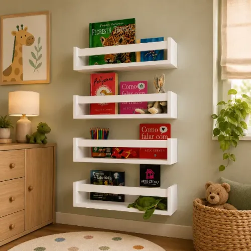 Prateleiras para Quarto Infantil 4 Peças em MDF - Organização e Charme