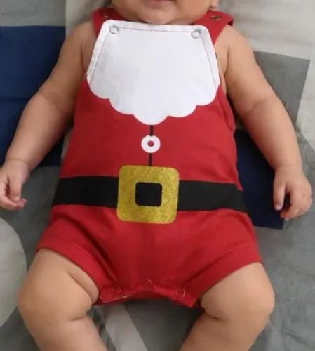 Jardineira de Natal Papai Noel bebê