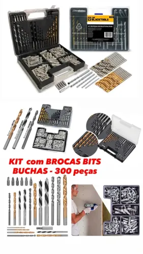 Jogo De Brocas Bits e Buchas 300 Peças Profissional Com Maleta The Black Tools
