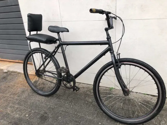 Bicicleta aro 26 com bagageiro estofado,raios inox