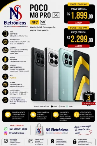 Xiaomi Poco M8 PRO 5G, Versão Global, Câmera 50MP, 256/8GB