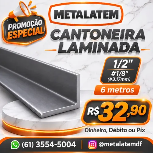CANTONEIRA LAMINADA 1/2" #1/8" (#3,17mm) 6m valor R$32,90