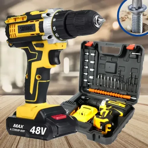 Furadeira e Parafusadeira de Impacto Profissional 48V + Maleta Completa. Só R$220,00
