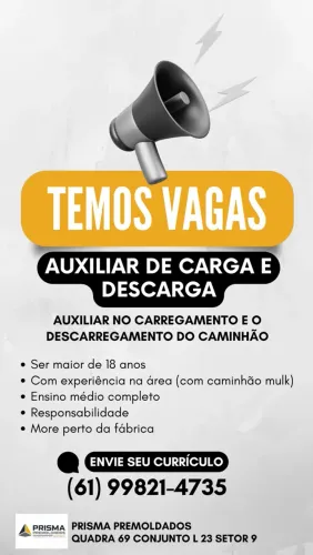 Vaga para auxiliar de carga e descarga