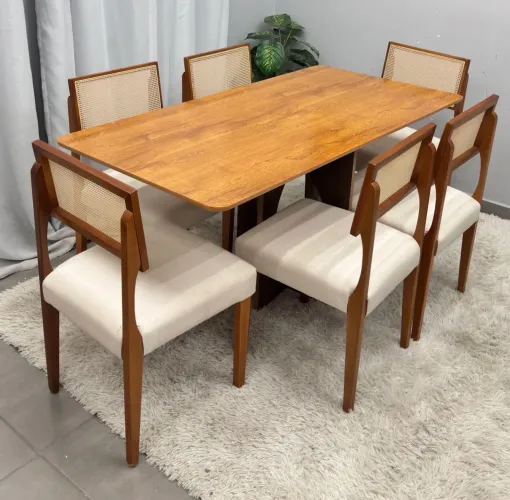 Mesa de Jantar Dubai Flex 160x80cm Sem Vidro e 6 Cadeiras Grecia p87