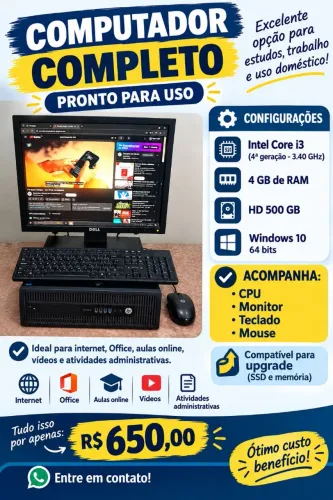 Computador Completo i3 - Pronto para Uso