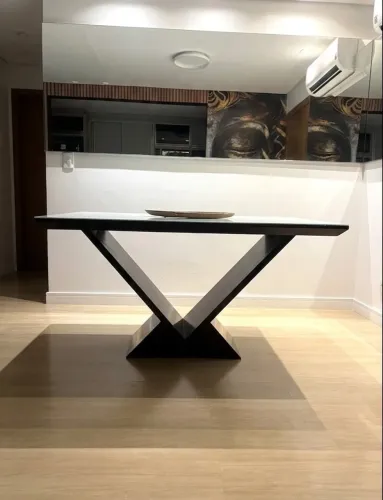 Mesa 6 lugares com tampa de vidro