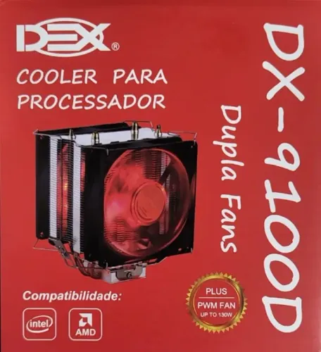 Cooler Processador Dex DX-9100D LED Vermelho AMD Duplo Fan