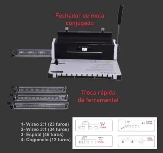 Encadernadora Perfuradora 4x1 PABER (wire-o | espiral | disco)
